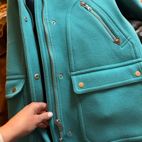 Jcrew Women's turquoise Blue Hooded Coat with Faux Fur Trim - Picture 4 of 8